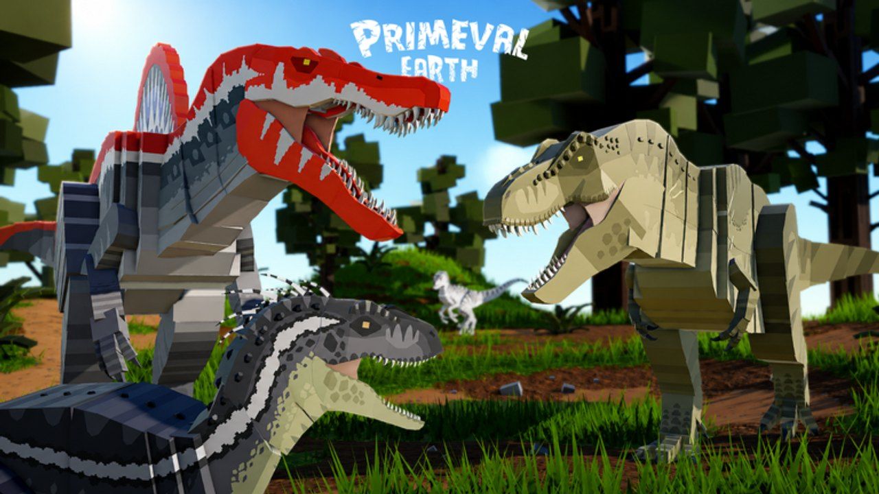 Two theropod dinosaurs fighting in a dense Primeval Earth forest